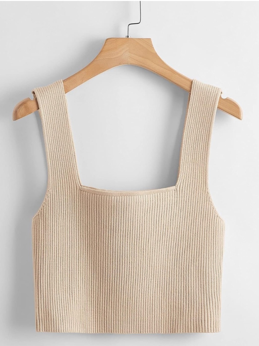 Ribbed Square Neck Crop Tank - Beige